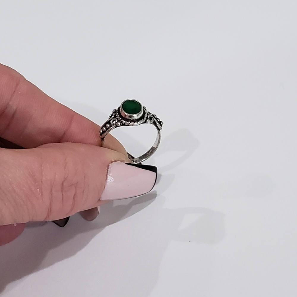 Emerald Ring, 925 Silver Emerald Gemstone Vintage… - image 8
